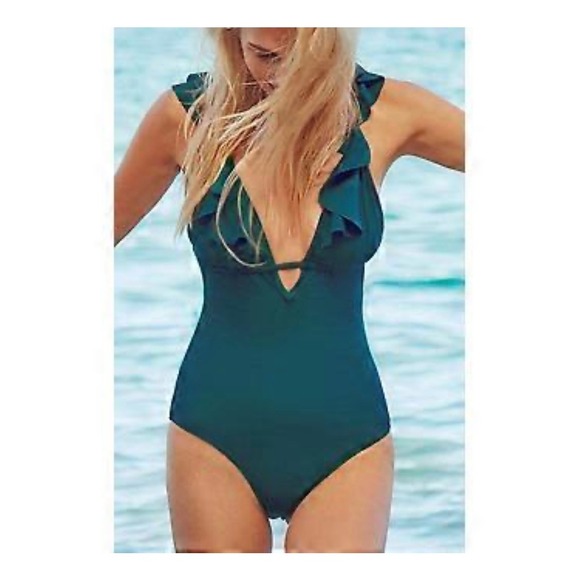 Cupshe Other - Cupshe Ruffle One Piece Swimsuit Plunge Criss Cross Back Bathing Suit size XS